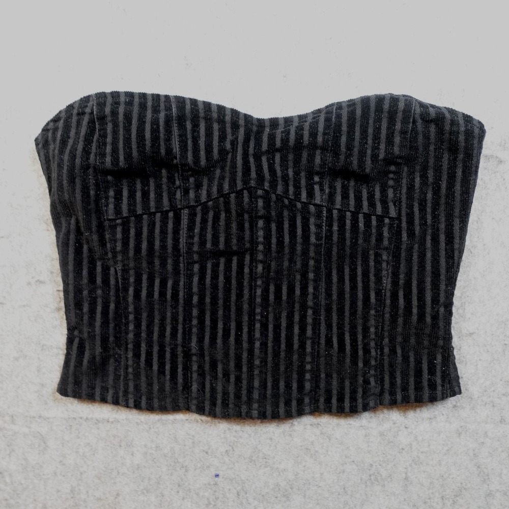 I AM GIA Top Womens Small Black Corduroy Ribbed Tube Strapless Corset Bustier